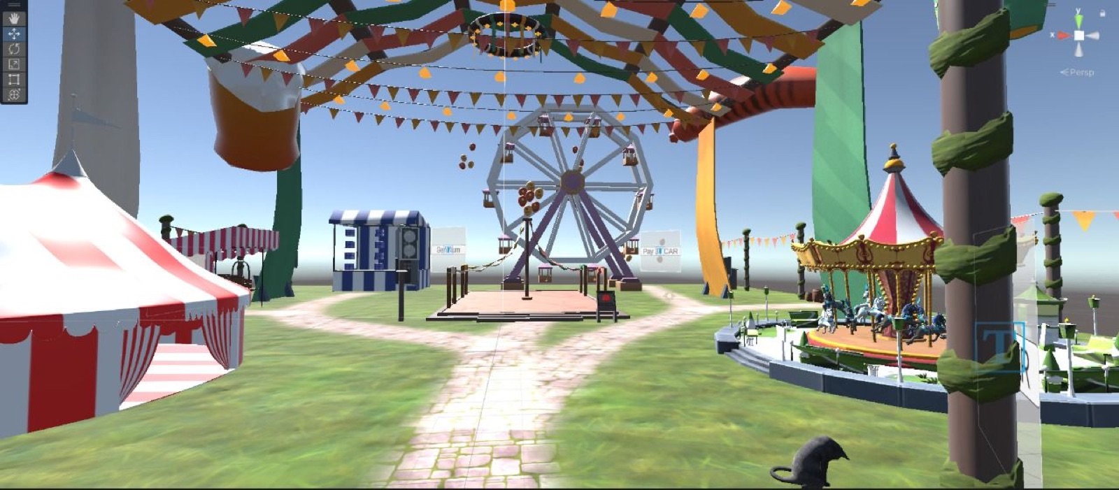 VR Carnival's colorful amusement park and Ferris wheel